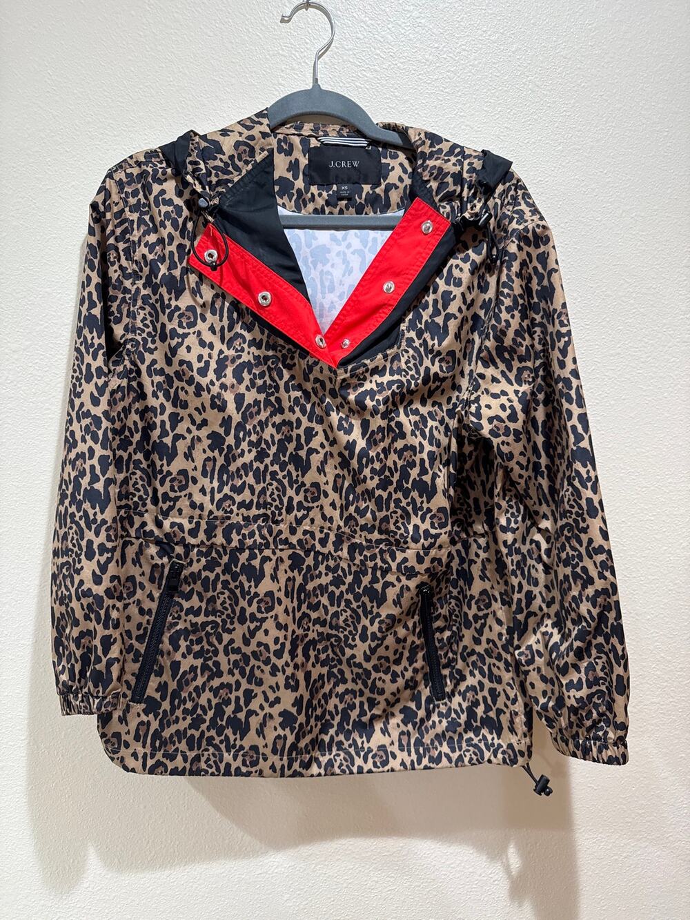 J.Crew Women's Leopard Print Hooded Anorak Rain Jacket Windbreaker, Size XS